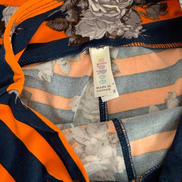 LuLaRoe original one size 2-10 OS leggings orange blue stripe Roses - Picture 5 of 7